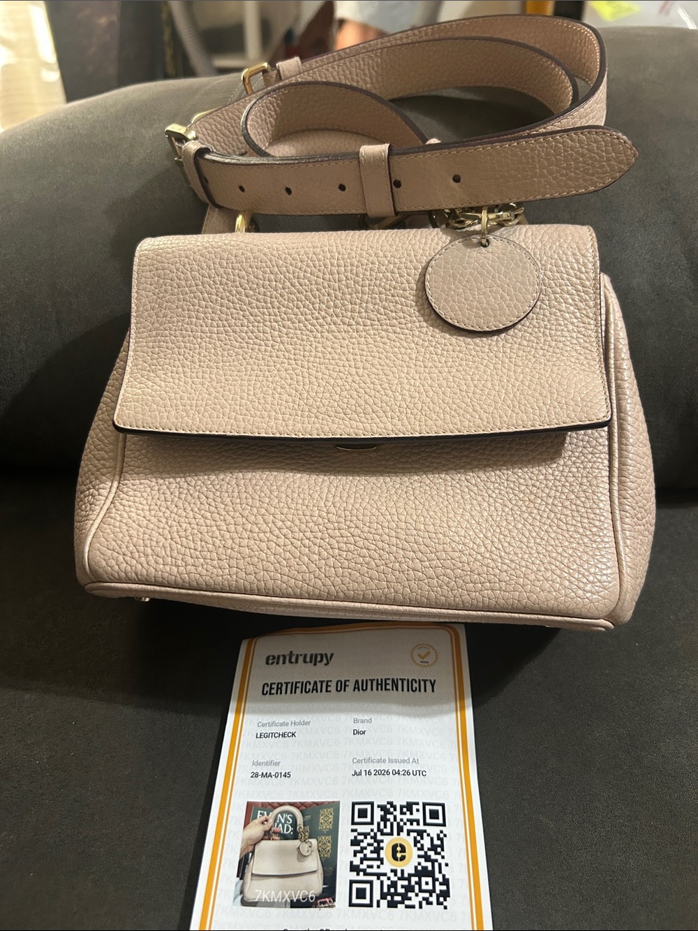 Dior Pebbled Leather Crossbody Bag in Blush Pink with Gold Hardware